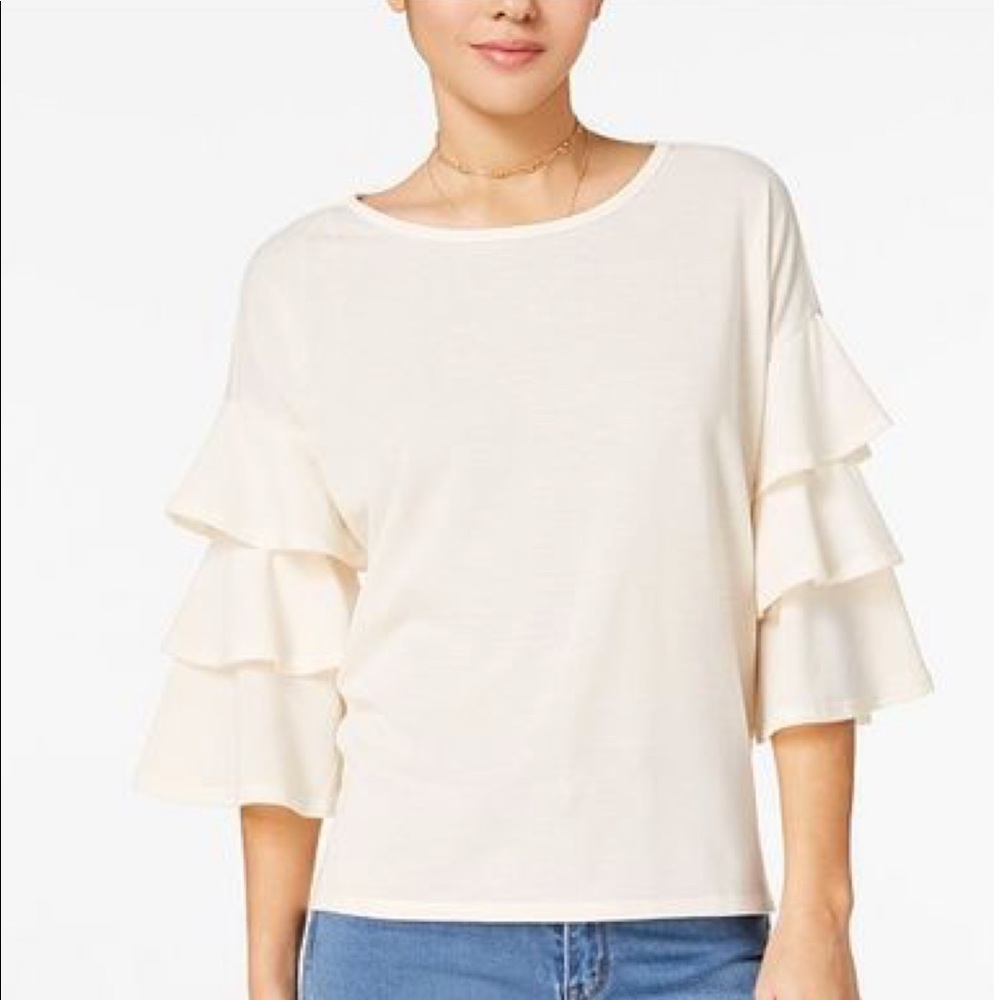 Ivory Cream Tiered Ruffle Sleeved Top ONE HART S